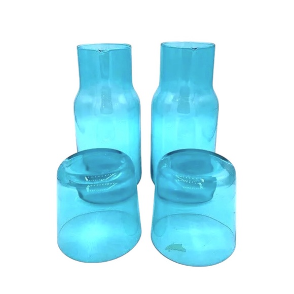 2 Jonathan Adler BIBA Tumble Up Water Bedside Carafe Set Blue Glass FabFitFun - Picture 6 of 13
